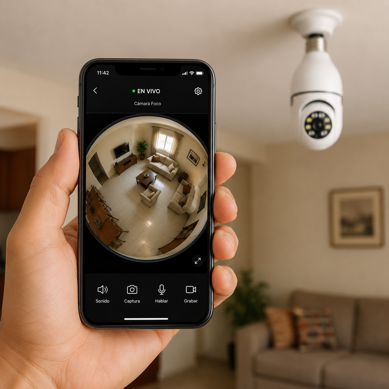 Cámara Bombilla WiFi 360° para Casa y Negocio