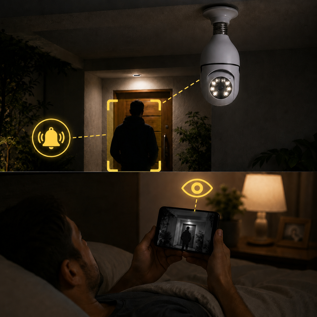 Cámara Bombilla WiFi 360° para Casa y Negocio